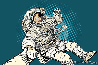 Follow me, woman astronaut Vector Illustration