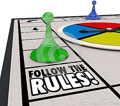 Follow the Rules Board Game Piece Win Challenge Compliance Procedure Stock Photo