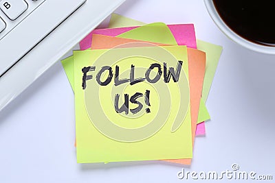 Follow us follower followers fans likes social networking business media internet desk Stock Photo