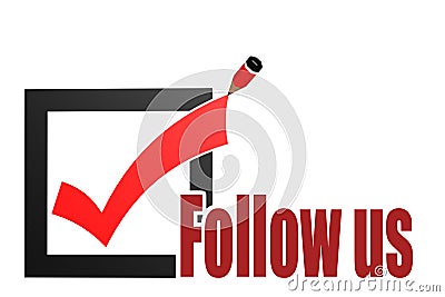 Follow us word with check mark and pencil Stock Photo