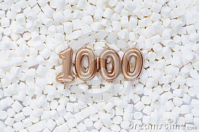 1000 followers card. Template for social networks, blogs. Background with white marshmallows Stock Photo