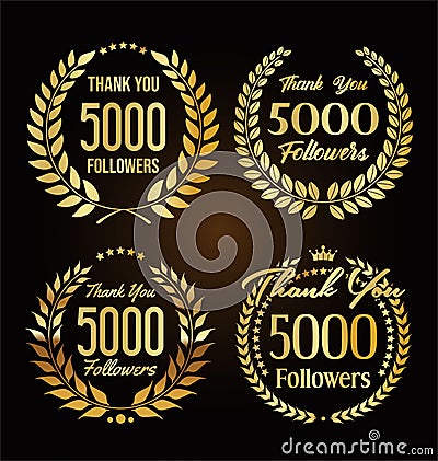 5000 followers illustration with thank you with golden laurel wreath2 Vector Illustration