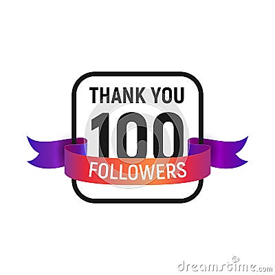 100 followers number with color bright ribbon isolated vector icon. One hundred follower thank you Stock Photo