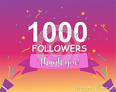 1000 followers post for celebrating 1000 followers in social media Cartoon Illustration