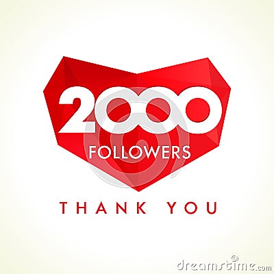 2000 followers thank you heart Vector Illustration