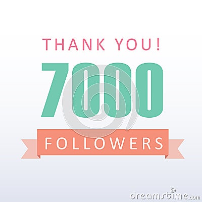 7000 followers Thank you number with banner- social media gratitude Vector Illustration