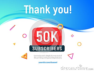 50000 followers vector post 50k celebration. Fifty thousands subscribers followers thank you congratulation. Vector Illustration
