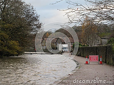 High water levels on River Wye at Bakewell Derbyshire UK Editorial Stock Photo