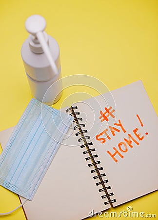 Following protocol carefully. Studio shot of covid equipment against a yellow background. Stock Photo