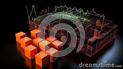 A FOMC caption with graph in digital color background, global financial concepts, Generative AI illustrations Cartoon Illustration