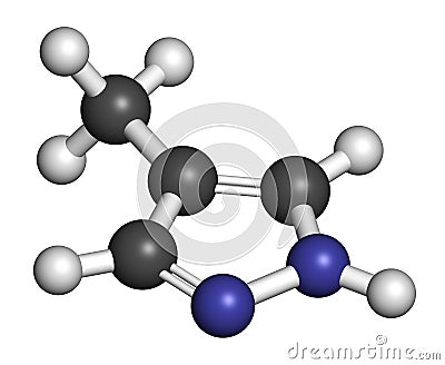 Fomepizole molecule. Antidote used to treat methanol and ethylene glycol poisoning. 3D rendering. Atoms are represented as spheres Stock Photo