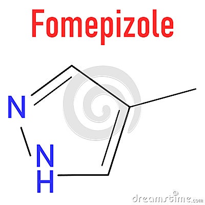 Fomepizole molecule. Antidote used to treat methanol and ethylene glycol poisoning. Skeletal formula. Vector Illustration