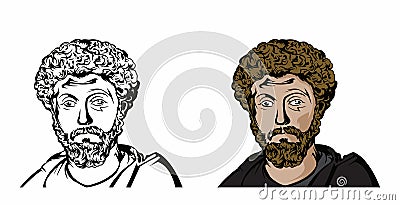 illustration of male character character with set line art and realistic Vector Illustration