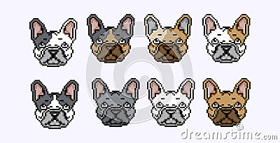 set of dog heads pixel art, vector of several models of dog heads. Vector Illustration