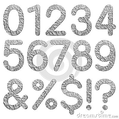 Font aluminum foil texture numeric 0 - 9 Stock Photo