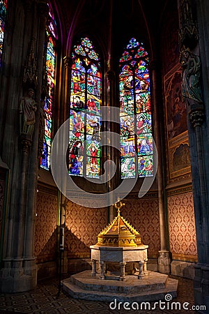 Font Baptistery , Votive church, Vienna, Austria Stock Photo