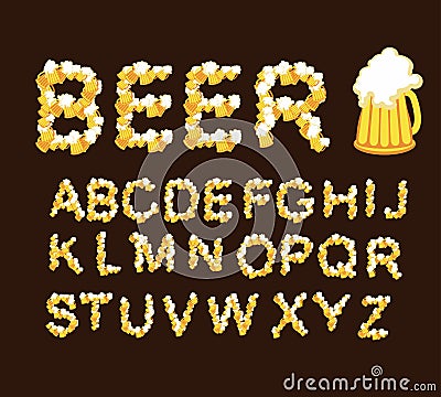 Font beer. Letters from beer mugs Vector Illustration