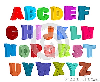 Font children. Colorful alphabet. Letters in child style. Vector Illustration