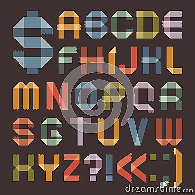 Font from colored scotch tape - Roman alphabet Vector Illustration