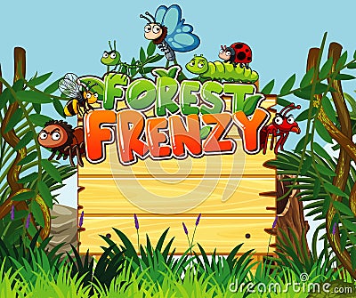 Font design for forest frenzy with many insects in the woods Vector Illustration
