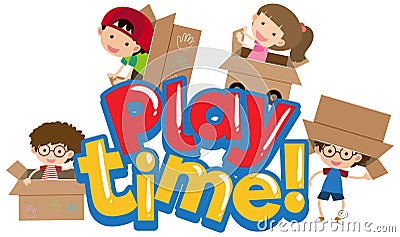 Font design for word play time with happy kids playing Vector Illustration