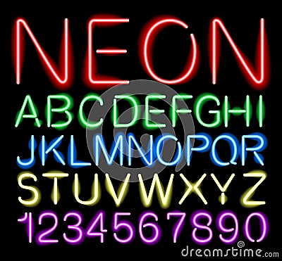 Font neon light Vector Illustration