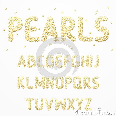 Font pearls . Alphabet made of pearls. Letters for design direction Vector Illustration