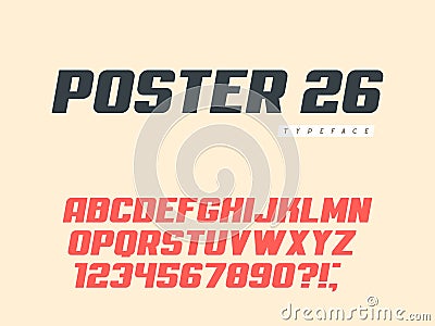 Latin uppercase alphabet letters and numbers. Retro poster font. Vector illustration Vector Illustration