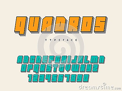 Vector square block font. Latin alphabet letters and numbers. 3d font Vector Illustration