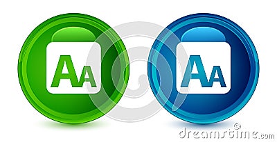 Font size box icon artistic shiny glossy blue and green round button set Vector Illustration