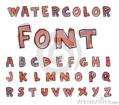 Font Watercolor. Handwritten Vector illustration Vector Illustration