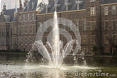 Fountain of Court pond near Binnenhof Stock Photo