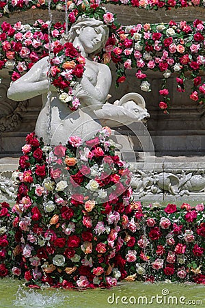 Fontaine des Jacobins during festival of Roses Editorial Stock Photo