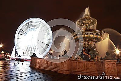 Fontaine des Mers, Christmas tree and Ferris wheel Stock Photo