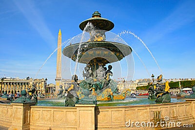 Fontaine des Mers at Place de la Concorde in Paris Stock Photo