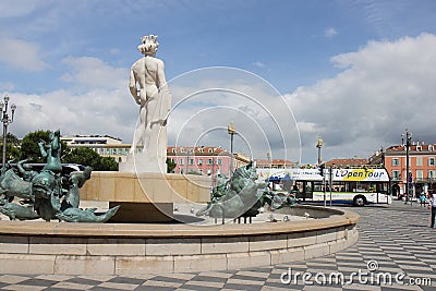 Sun fountain at, Place Massena in french city of Nice Editorial Stock Photo