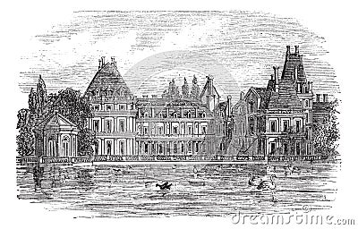 Fontainebleau Palace in Paris, France, vintage engraving Vector Illustration