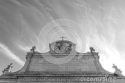 Fontana dell`Acqua Paola or the big fountain in Italy Rome. Architecture and travelling concept. Editorial Stock Photo