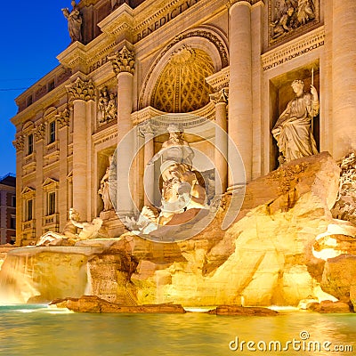 The Fontana di Trevi in Rome illuminated at night Stock Photo