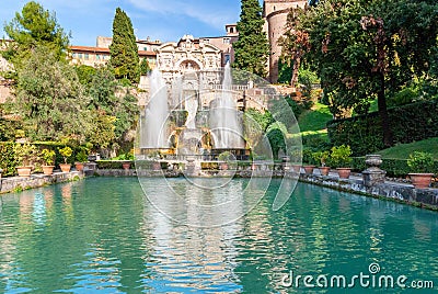 Fontane del Nettuno e dell` Organo famous Italian Renaissance Villa D`este gardens in Tivoli, Italy Stock Photo