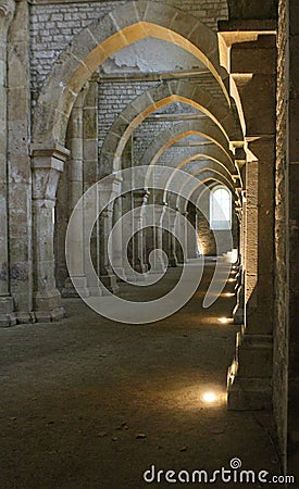 Fontenay Abbey in France. Inside the Abbey Church. Stock Photo