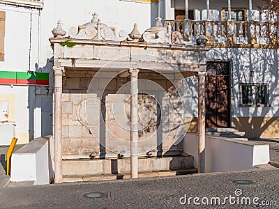 Fontinha, the 16th century renaissance fountain in Republica Square of Alter do Chao. Stock Photo