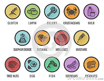 Food Allergen Allergy Icons Vector Illustration