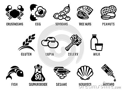 Food Allergen Icons Vector Illustration