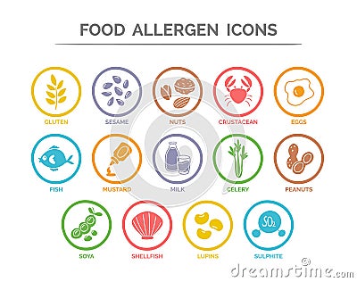 Food Allergen Icons Set Vector Illustration