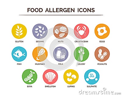 Food Allergen Icons Set Vector Illustration