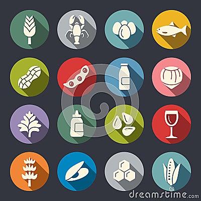 Food allergens circle flat vector icons Vector Illustration