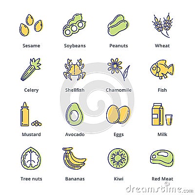 Food Allergens Icons - Outline Series Vector Illustration