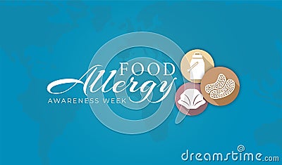 Food Allergy Awareness Week Illustration Theme with Milk, Peanuts and Shellfish Icons Vector Illustration