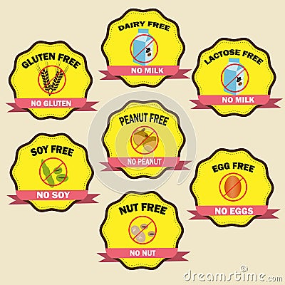 Food allergy badges Vector Illustration